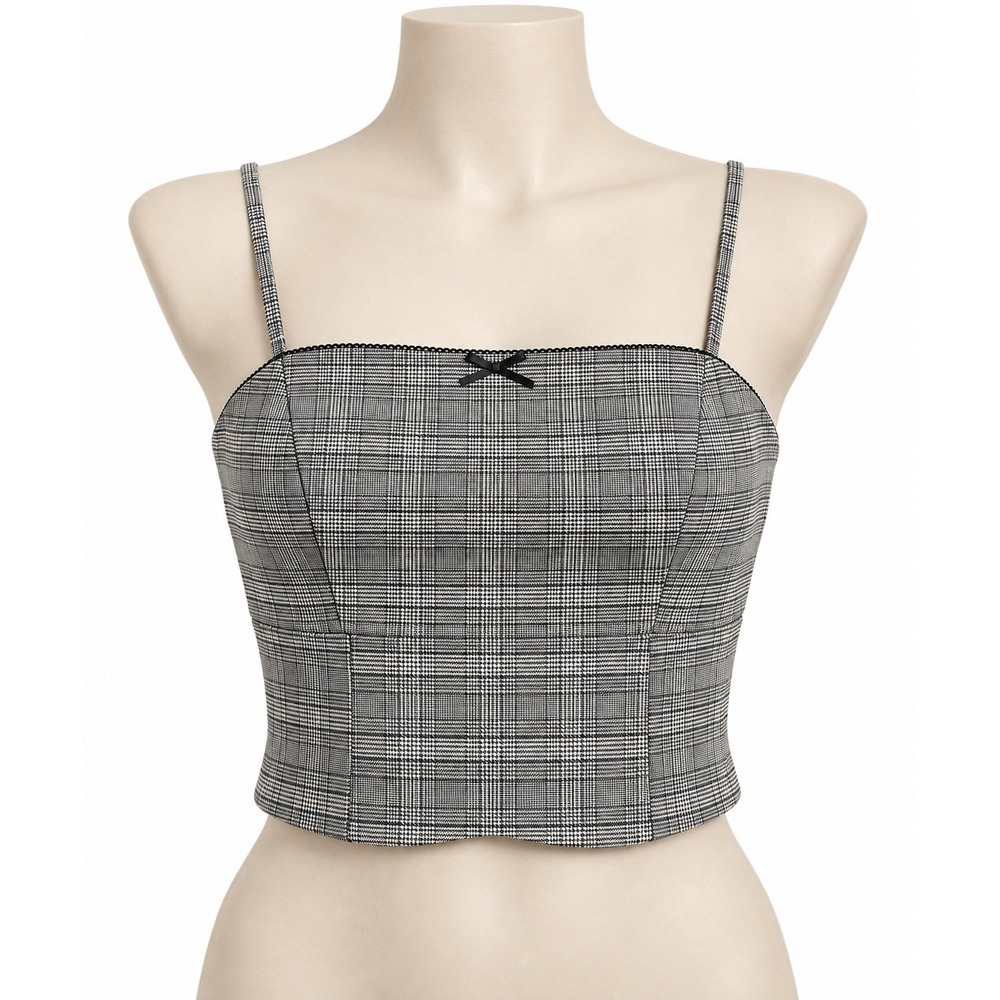 Y2K Schoolgirl Plaid Cropped Camisole Medium Steampunk Preppy Stretch Festival